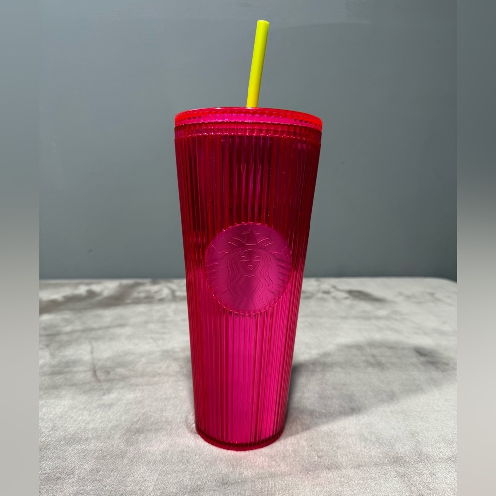 Starbucks 24oz Radiant Pink Tumbler with Yellow Straw